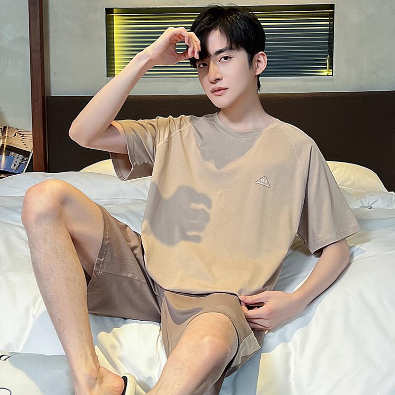 Летняя мужская пижама с коротким рукавом, модальный тонкий толстый повседневный свободный студенческий домашний костюм для молодых мальчиков, пижама Homme