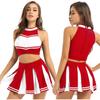 Women Adults Cheerleading Uniform Cosplay Costume Sleeveless Crop Top with Pleated Skirt Outfits