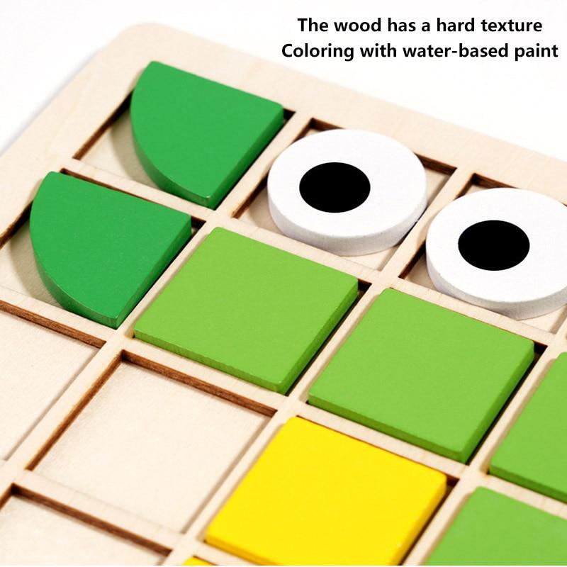 Wooden Mosaic Puzzles Geometric Shapes Building Blocks Pattern with Design Cards Kindergarten Classic Educational Shape Puzzle