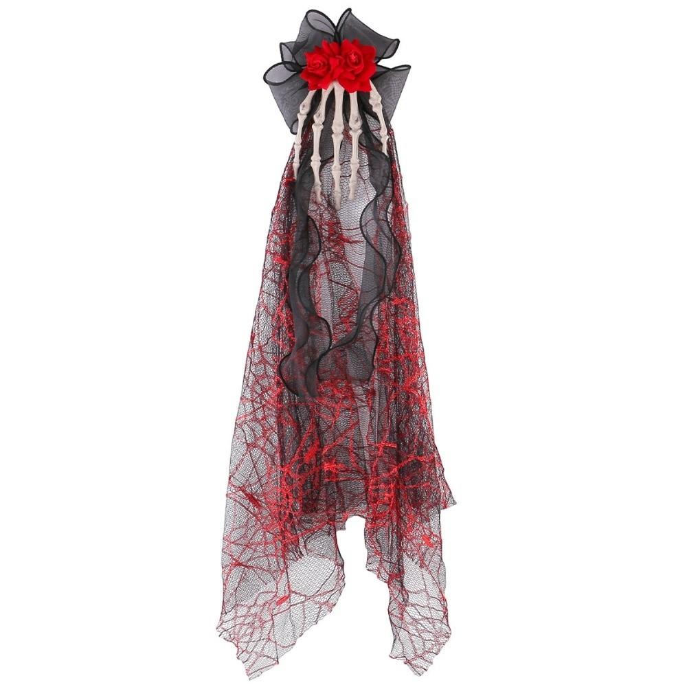 Long Tulle Skeleton Hand Mesh Veil 3D Skeleton Skull Hairwear Gothic Headband Stage Performance