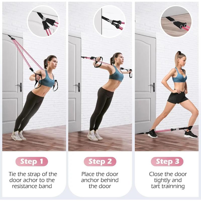 180LBS SET Pilates Bar Collection Resistance Bands Lightweight for Home Fitness Total Body Workouts Chest Expansion Back Training and Body Stretch