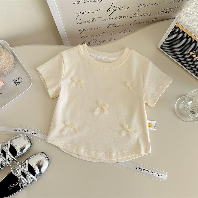 Футболка для девочек с короткими рукавами, летняя, новая, с милым бантом
