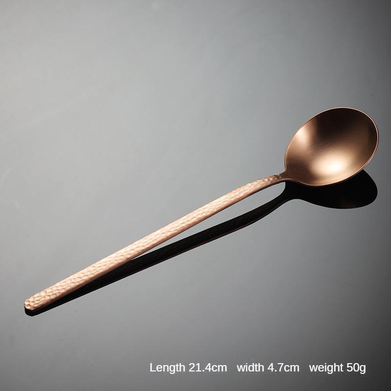 HANYANG 304 Stainless Steel Hammer Point Spoon Titanium Plated Hammer Pattern Retro Spoon Household Kitchen High Value Tableware