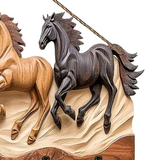 Wooden Animal Sign with 4 Hooks Decorative Hanging Horse Sign Rustic Wall Art Elephant Sign for Holding Keys Bags Scarves Bedroom Entryway Decor