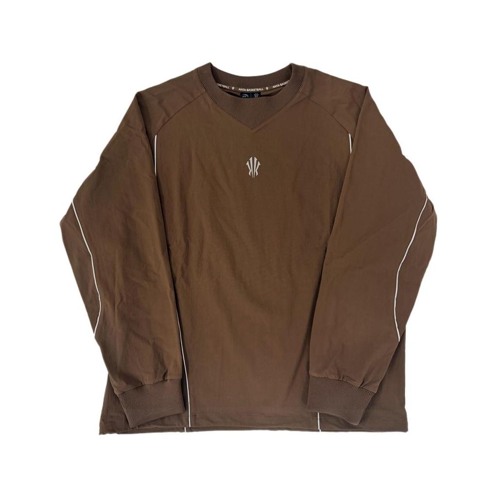 Anta Kyrie Irving Series Brown Unisex V-Neck Contrast Stitch Loose Long Sleeve Sweatshirt 172541601-2