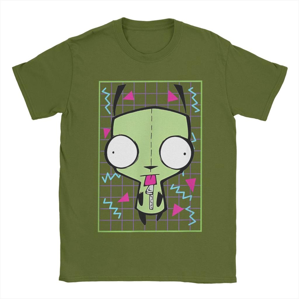 Мужские футболки Invader Zim Gir 90-х годов, с клетчатым рисунком, из чистого хлопка, с коротким рукавом, с круглым вырезом, размеры 4XL 5XL