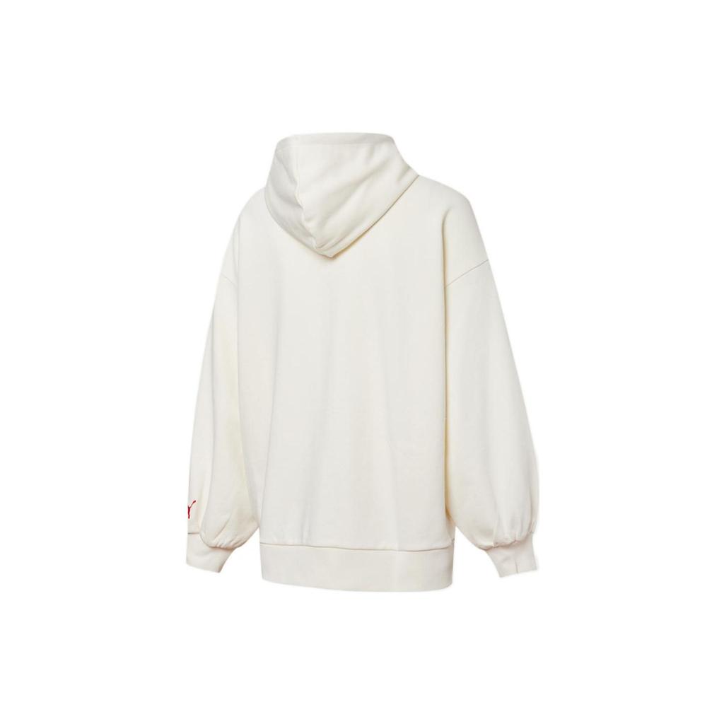 Puma Logo Embroidered Drawstring Hoodie Women Hoodies Pure-White 536179-65
