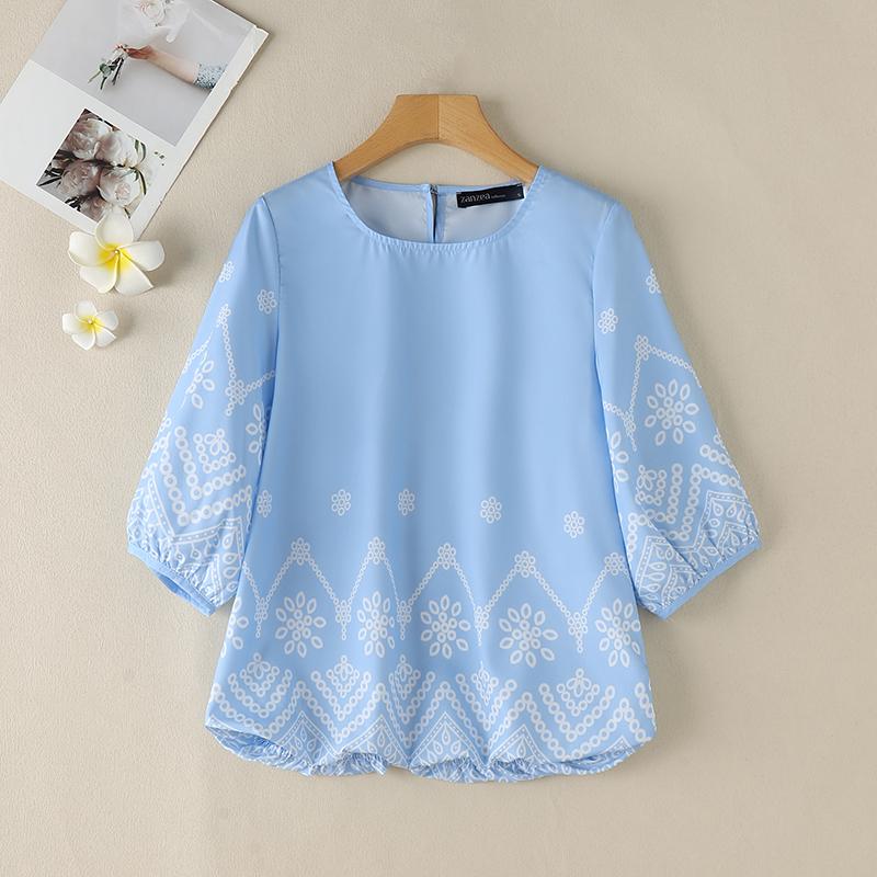 ZANZEA Женская повседневная блузка свободного кроя с круглым вырезом и рукавом 34