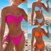 Women's Swimwear Solid Color Bandeau Side Ties Sexy Low Rise Thong Bikini Beachwear Bathing Suits