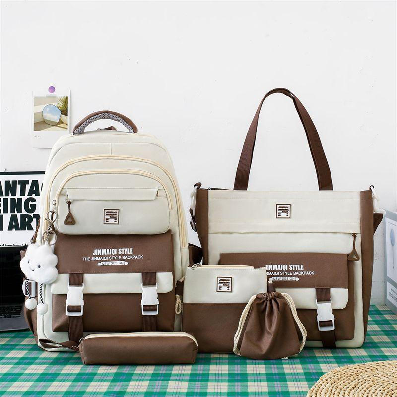 Набор из 5 школьных рюкзаков для студентов Начало учебного сезона Корейская мода Рюкзаки для средней школы Большая вместимость Набор из двух сумок
