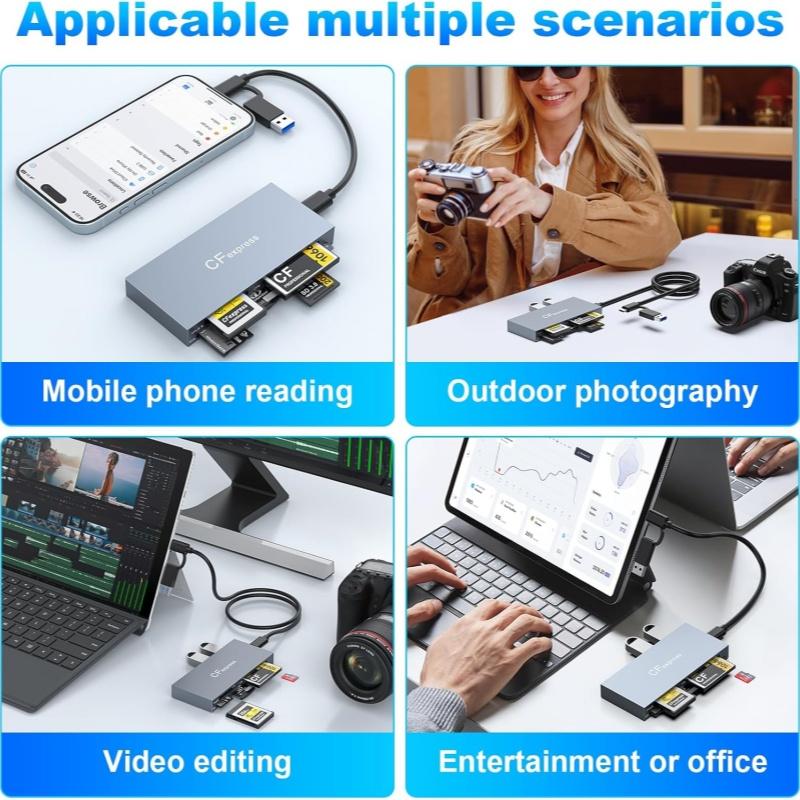 8 in 1 USB 3.2 Gem2 10Gbps CFexpress Card Reader Multi Function CF Express Reader Type B/SD/TF/CF/XD/MS Memory Card Reader
