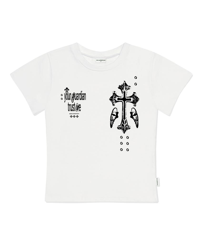 ESCAPEFROM Хлопковая футболка с принтом Guardian Cross, приталенная, с коротким рукавом [3 цвета]