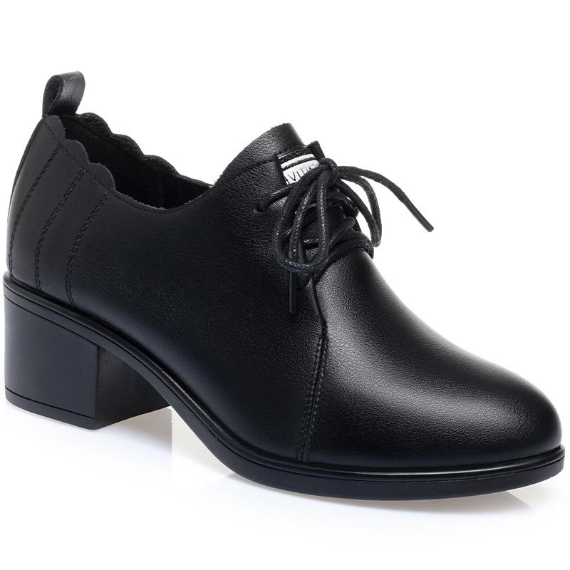 Весна Осень Глубокий вырез Новая Мода Повседневная Женская Однотонная Обувь Шнуровка Круглый Носок Массивный Каблук Мягкая Кожа Мягкая Подошва Обувь