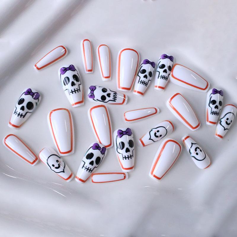 Nail Art Halloween Sweet Cool Skull Purple Bow Ghost Long Ballet Wear Nail Art