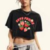 Fresh Strawberry Fruits Printing Women Washed Tops Summer T-Shirt O-Neck Slim Tee Shirts Soft Fitness Streetwear