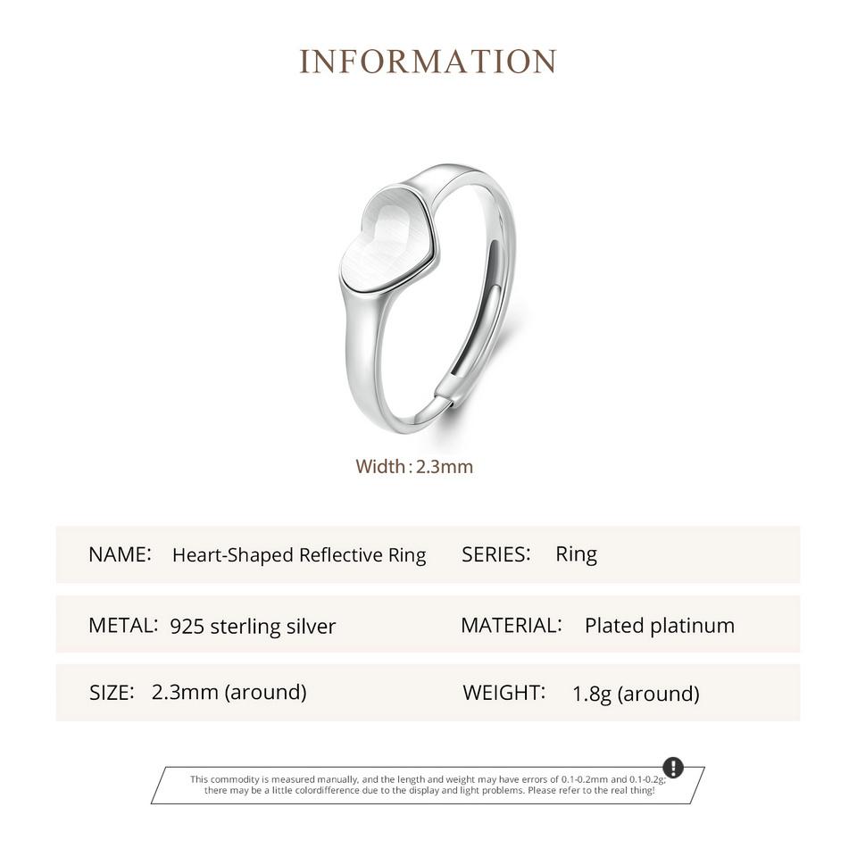 BAMOER, стерлинговое серебро 925 пробы, полированное кольцо «Свет и тень, любовь», регулируемое кольцо с отверстием в форме сердца для женщин, подарок на день Святого Валентина