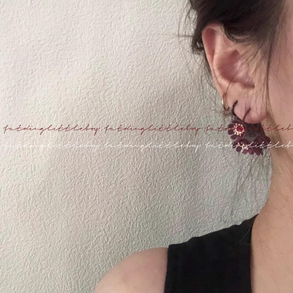 FatdingLittleboy Knock Nice Matte Purple Cornflower Earrings C-Core Wreath, Silver Needle