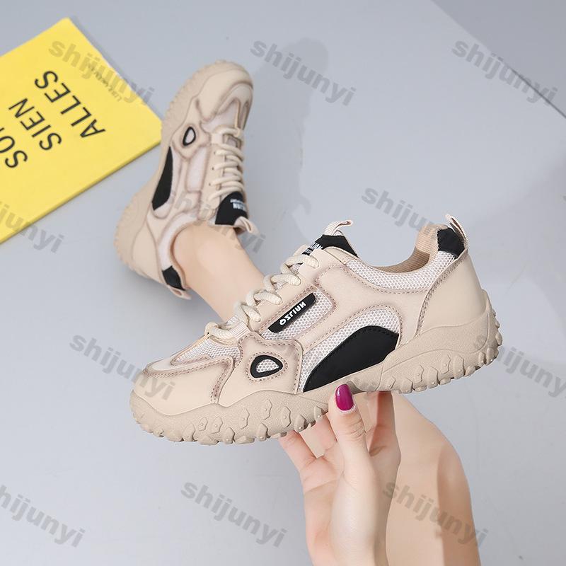 Fashion Women Shoes 2025 Spring New Breathable Mesh Non Slip Women Platform Sneakers Comfort Height Increase Lace-up Sewing Casual Shoes