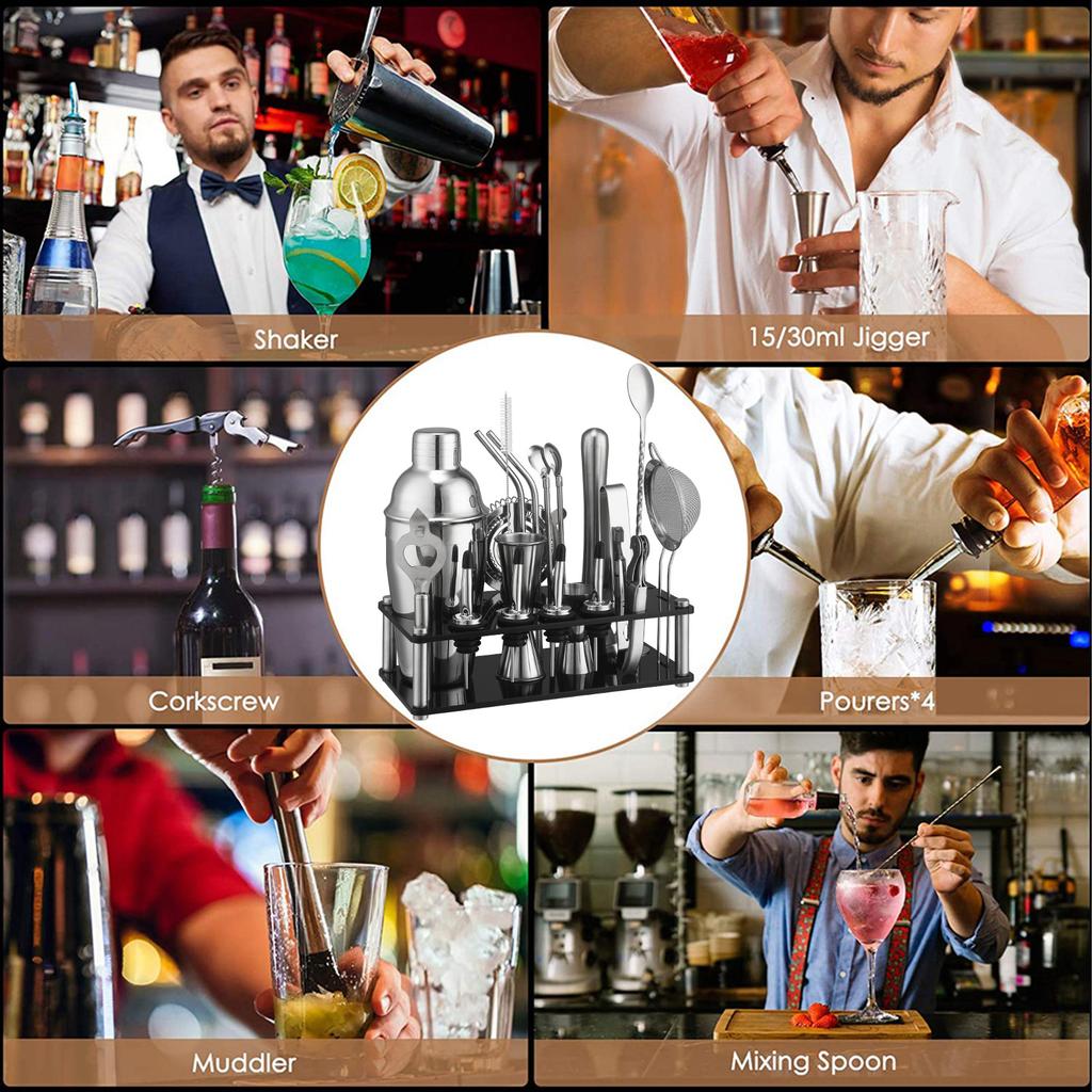Миксер из нержавеющей стали Инструмент для смешивания коктейлей Набор из 20 акриловых предметов Соломинка Ложка Снежный стакан