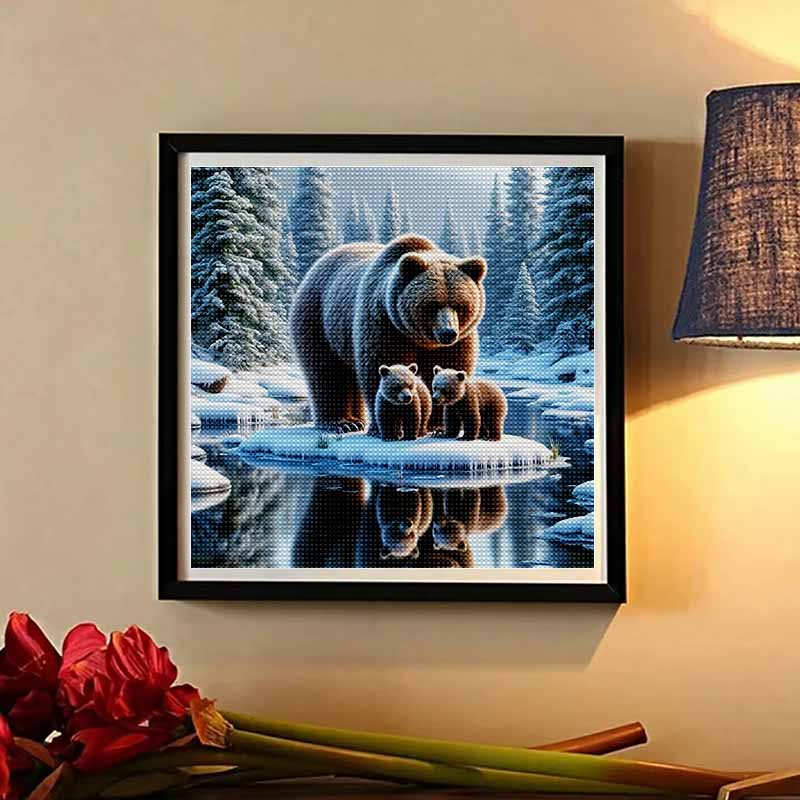 Новое поступление 5D DIY Алмазная живопись по кругу «Медведь и медвежонок» Вышивка Крестиком Декор для дома Подарок