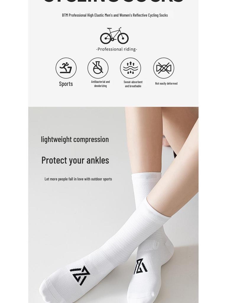 Men's and Women's Anti-Odor Reflective Cycling and Running Mid-Calf Socks