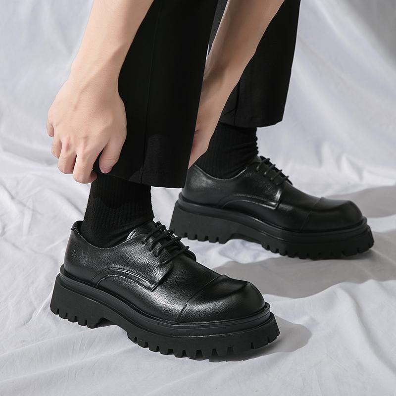 Men's Formal Thick Soled Leather Shoes Retro Classic Minimalist Style Leisure Outdoor Party New Office Youth Shoes 38-45