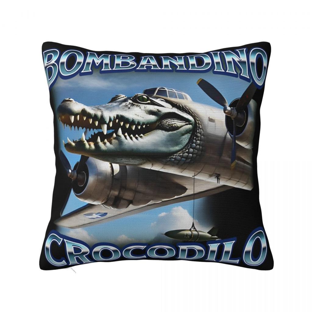 Мем Мозговая Гниль Bombardino Crocodilo Наволочка Чехол для Подушки Креативный Декор на Молнии Чехол для Декоративной Подушки на Сиденье 45x45см