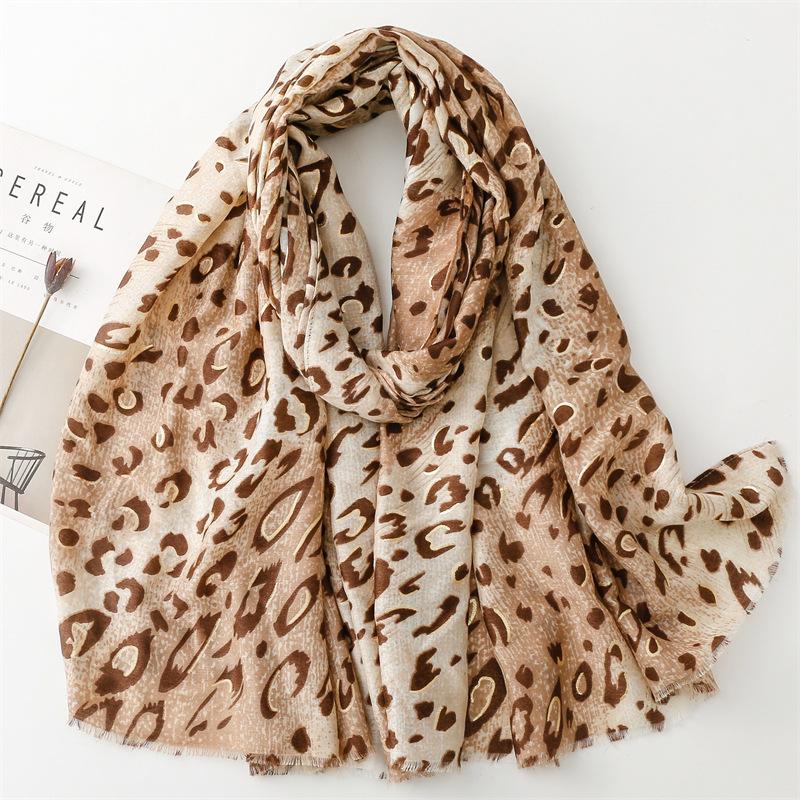Leopard Print with Gold Trim Fashion Sexy Scarf and Shawl for Women Soft Comfortable Scarf Sunscreen Warm Shawl for Travel Evening Dress Office