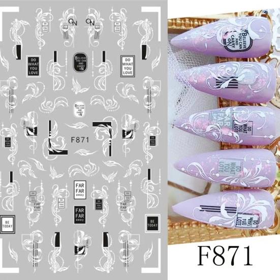 Наклейка для ногтей с цветком, различные узоры, самоклеящаяся черная белая бабочка, переводная наклейка для ногтей на лето