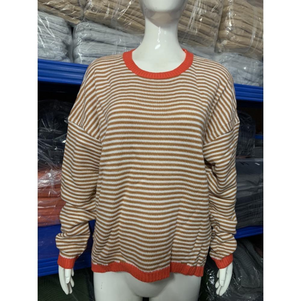 JPNTKY Женская Мода Повседневный Принт в Полоску Осень Зима С Длинным Рукавом Круглый Вырез Свободные Свитеры