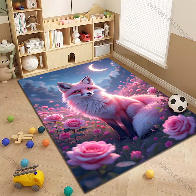 Fox flowers moonlit night Carpet for Living Room Bedroom Sofa Home Decor Rus Non-slip Floor Mat Luxury Gift Multiple sizes