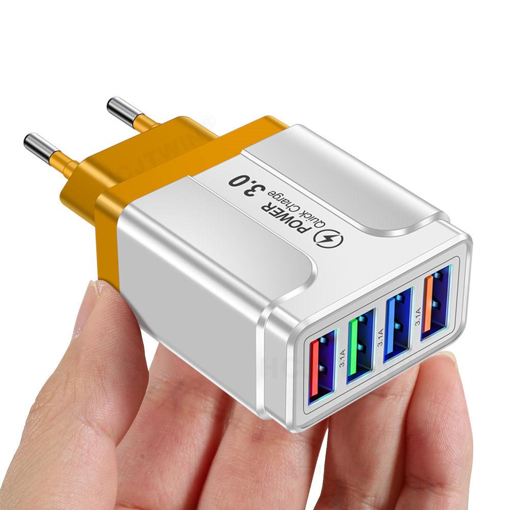 Быстрая зарядка на 4 USB Quick Charge 3.0 Быстрая USB-зарядка от сети Портативное мобильное зарядное устройство Адаптер QC 3.0 для Xiaomi IPhone X Вилка EU US