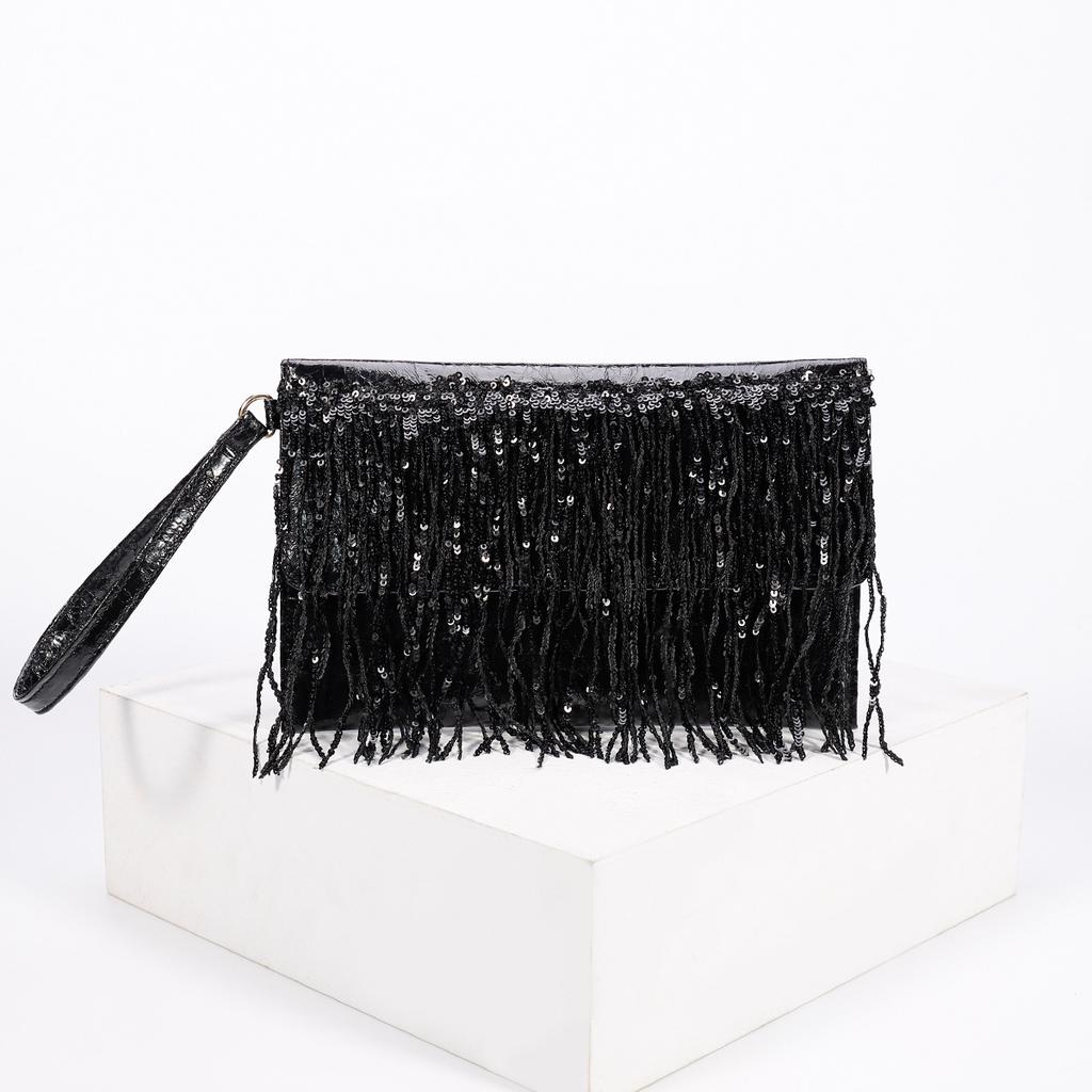 Women's Sequins & Fringe Evening Clutch - Bohemian Unique Woven Straw Beaded Handbag with Luxury Texture for Wedding & Party Outfits