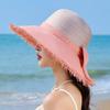 Summer Big Eaves Sunscreen Hat Women'S Big Eaves Straw Hat Vacation Wind Sunscreen Visor Travel Bow Bucket Hat