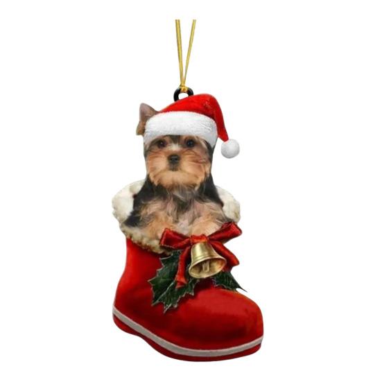 Подвеска в виде собаки на Рождество, собака в сапоге Санты, подвесное украшение, 2D, плоская акриловая подвеска для рождественской елки, домашний декор, подарок любителям собак