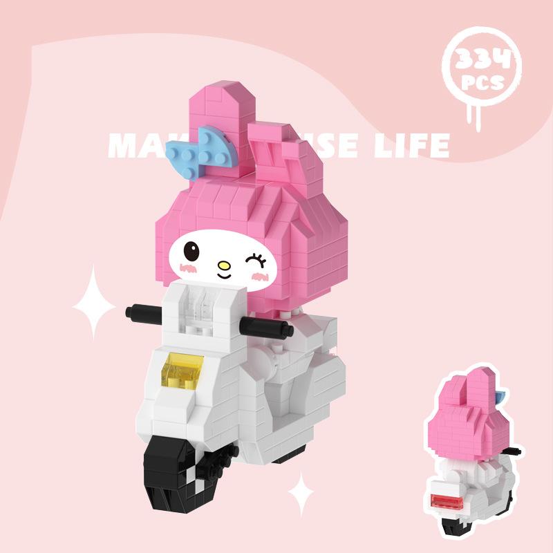Кавайные мини-строительные блоки Sanrio Пом Пон Пуррин 3D-модель Собранный мотоцикл Мелоди Куроми Синнаморолл Мини-фигурки из кирпичиков Игрушки