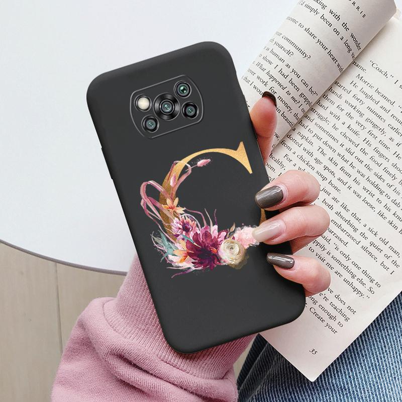 Чехол-буклет для Poco X3 NFC PocoX3 Pro Задняя крышка Ретро Цветы Розовый Черный Мягкий ТПУ Чехол с инициалами Для Xiaomi Poco X 3 Pro