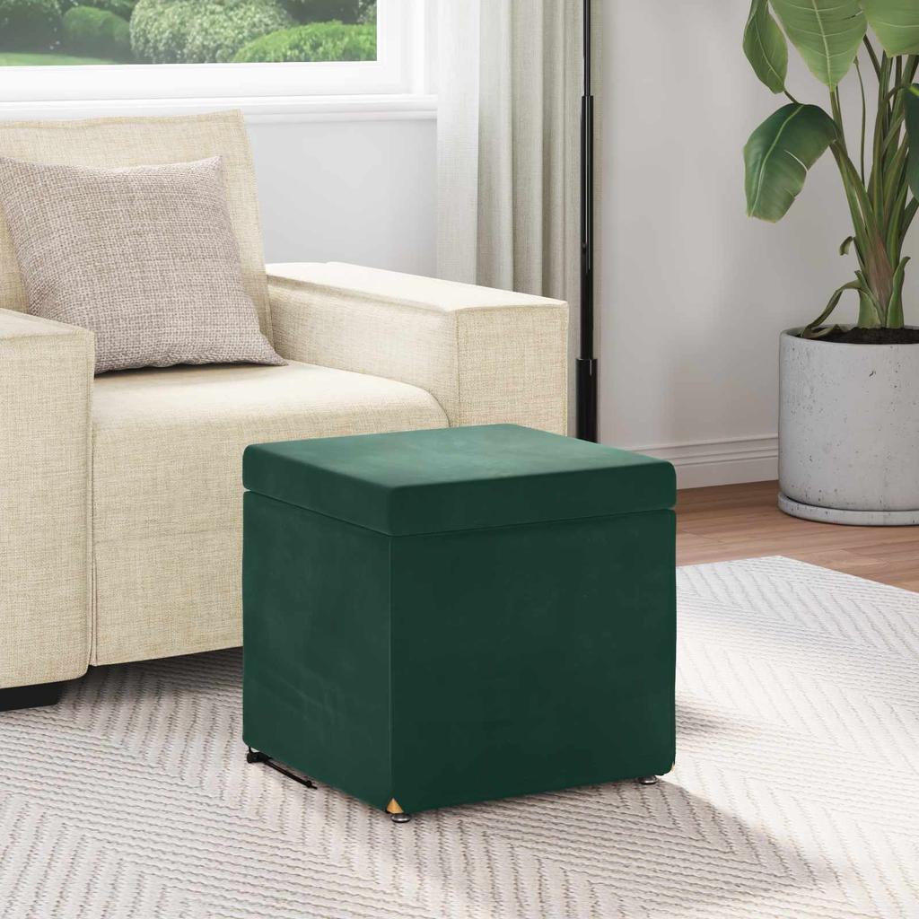 Stool Dark Green 41 x 41 x 40 cm Velvet and Engineered Wood