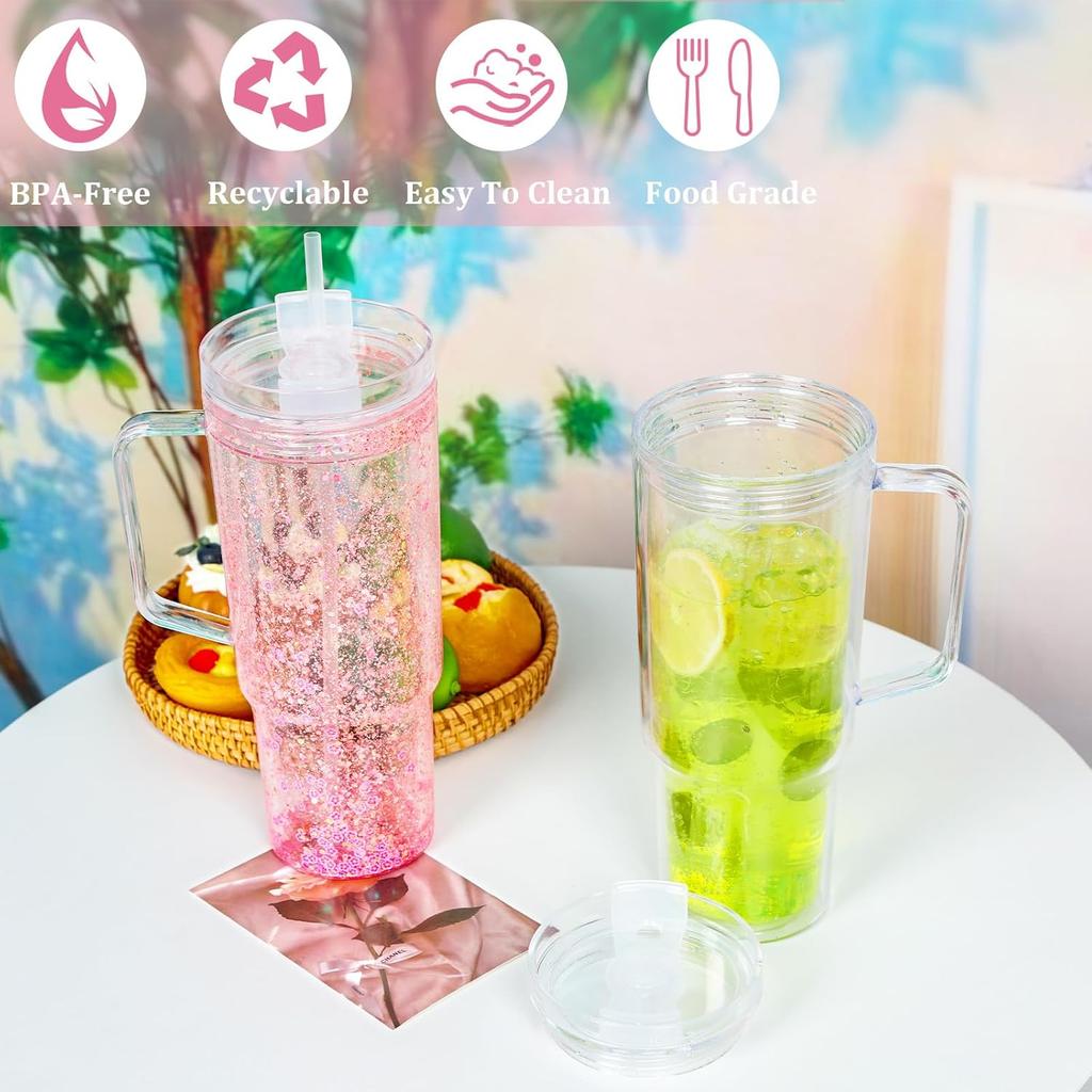 Акриловый тамблер-снежный шар 40 унций с ручкой, 4 штуки, предварительно просверленный акриловый прозрачный стакан с двойными стенками для глиттерного снежного шара, DIY