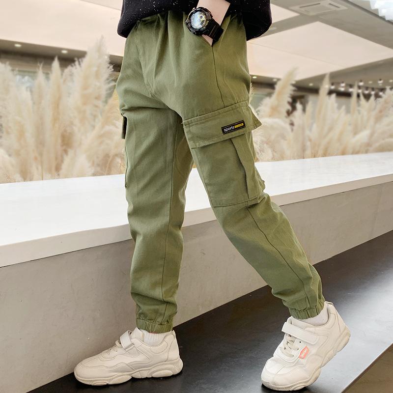 Рабочие брюки для мальчиков - Весенне-осенний стиль. Повседневные и универсальные детские брюки, подходящие для детей старшего возраста. Брюки с манжетами