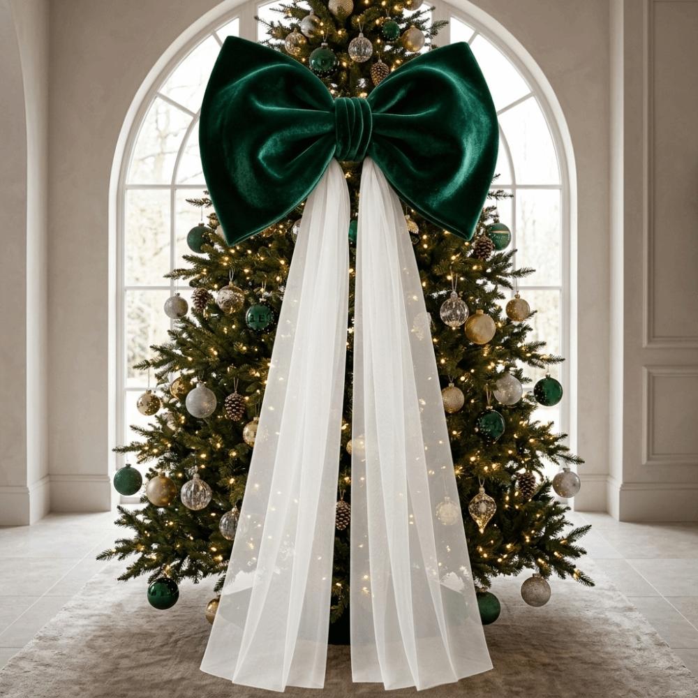 Mesh Tulle Large Velvet Christmas Bow Ornaments Christmas Wreaths Bow Wedding