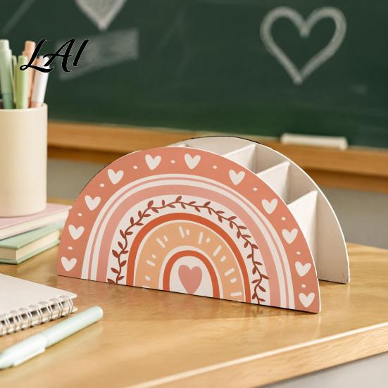 Classroom Supplies Organizer Wooden Rainbow Pencil Holder Cute Desk Organizer School Office Art Supply for Girls Kids Teacher Appreciation