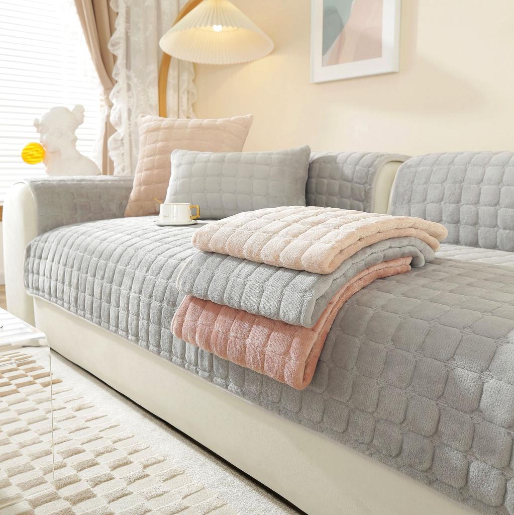 Flannel Square Sofa Cushion Winter Thickened Plush Warm Non-Slip Seat Cushion Leather Sofa Cover Clearance