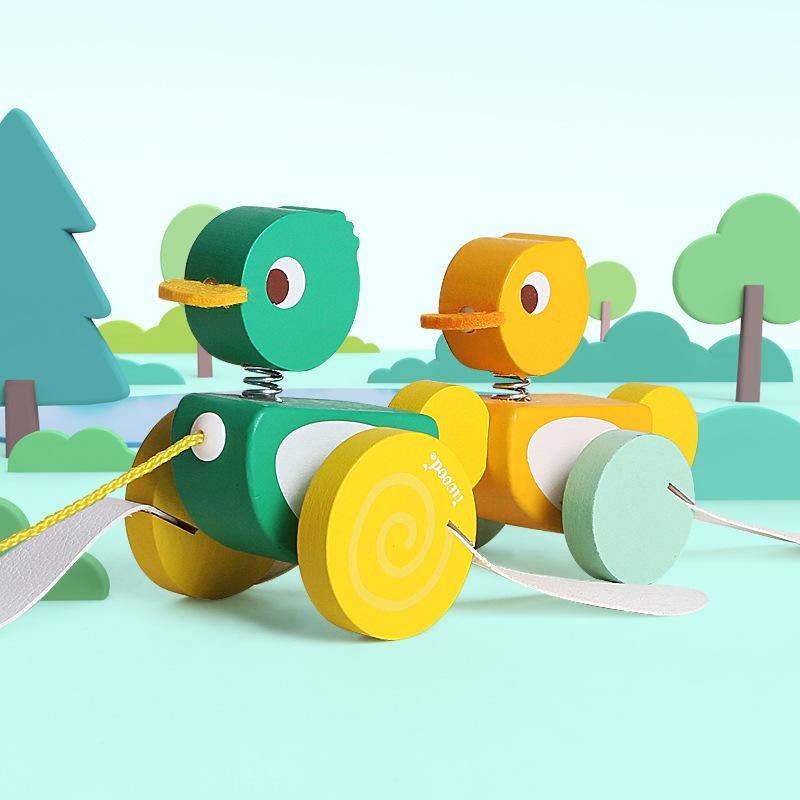 IWOOD Деревянная игрушка-каталка в форме животного для малышей, детская ручная игрушка с веревкой, наборы, мульти-цвета
