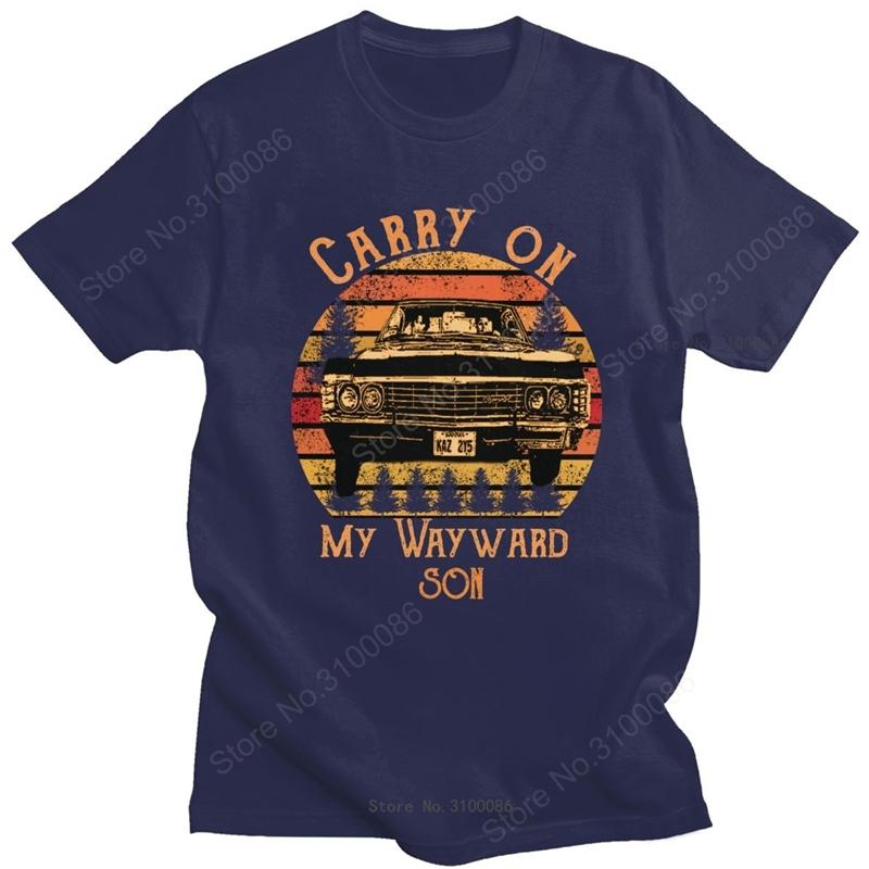 Vintage Carry On My Wayward Son Tshirt Unisex Cotton Fashion Tshirt Oneck Short Sleeved Supernatural Tee Shirt Fitted Clothing