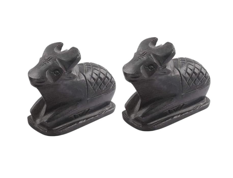 TreegoArt Black Marble Nandi Idol, Handcrafted Matt Finish Shiva's Cow Statue for Home Pooja and Temple - Pack of 1