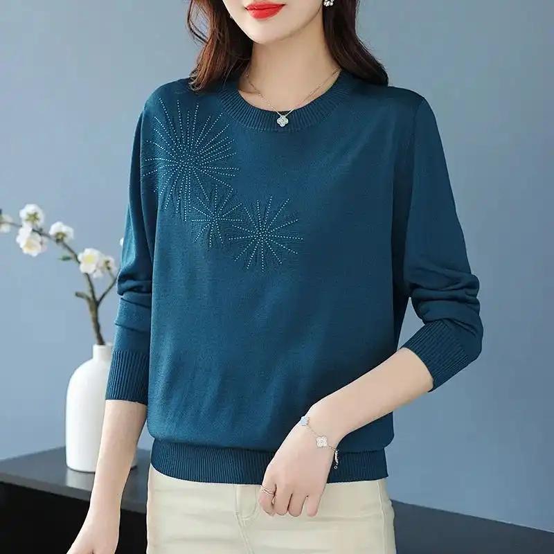 Женский свитер Осень Зима Утепленный пуловер Теплый вязаный в полоску с круглым вырезом Базовый слой Эластичный с длинным рукавом Оверсайз Джемпер Топы