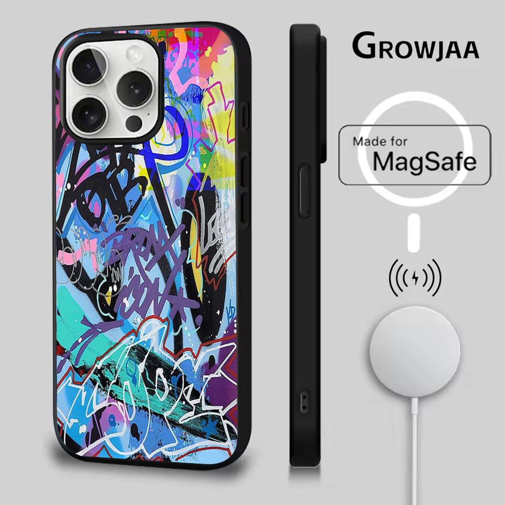 Крутой чехол для телефона с граффити-артом для iPhone 16e, 16, 15, 14, 13, 12, 11, Plus, Pro, Max, Mini, с магнитной беспроводной зарядкой Magsafe