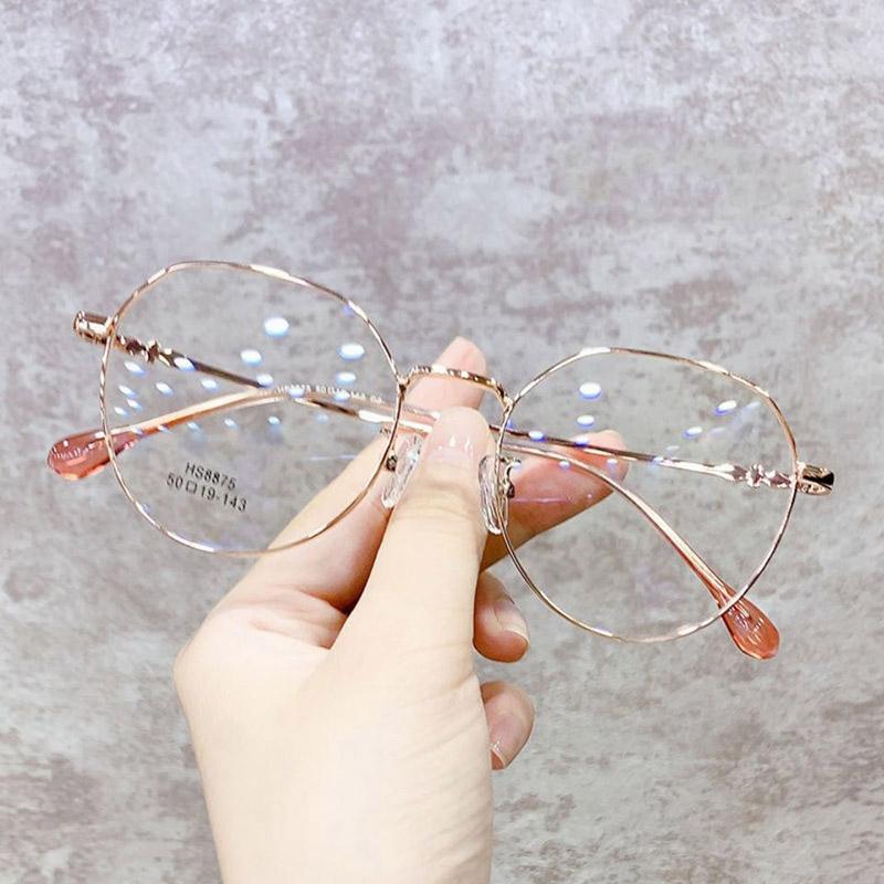 Fashion Korean Style Round Women Glasses Computer Frame Metal Anti Blue Light Spectacles Eyeglasses