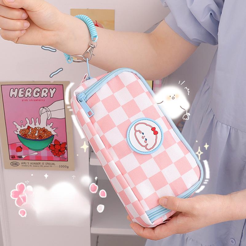 Cute Plaid Large Capacity Pencil Cases Kawaii Pouch Bag Box Back To School Supplies Korean Organizer Stationery